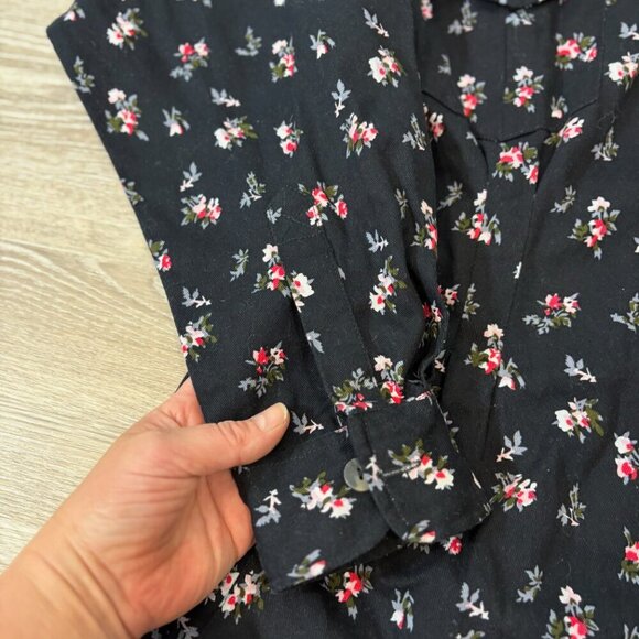 ASOS DESIGN Heavy Denim Boiled Cotton in Black White Floral Print Jumpsuit sz 10 - Picture 5 of 13